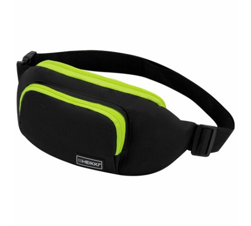 Сумка на пояс HEIKKI RIO (ХЕЙКИ), карман, регулируемый ремень, черная/салатовая, 30х12x10 см, 272615