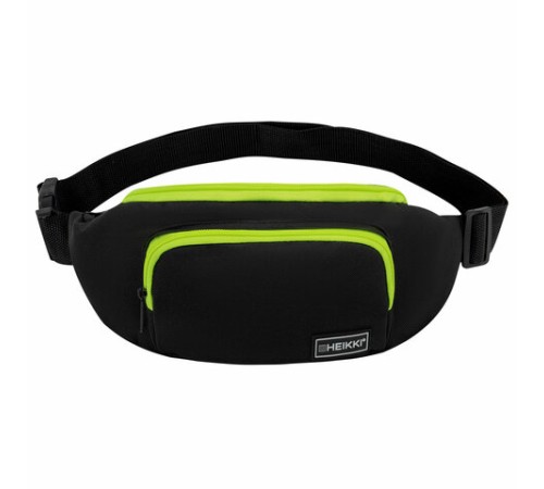 Сумка на пояс HEIKKI RIO (ХЕЙКИ), карман, регулируемый ремень, черная/салатовая, 30х12x10 см, 272615
