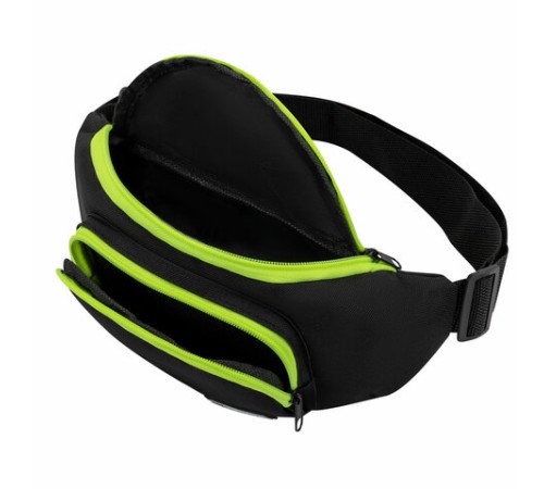 Сумка на пояс HEIKKI RIO (ХЕЙКИ), карман, регулируемый ремень, черная/салатовая, 30х12x10 см, 272615