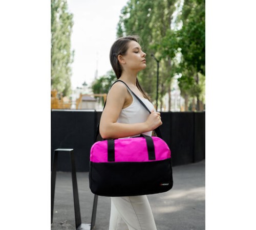 Сумка спортивная HEIKKI BASE (ХЕЙКИ), карман на молнии, черная/фуксия, 30x44x17 см, 272621