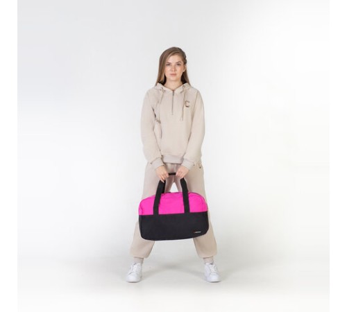 Сумка спортивная HEIKKI BASE (ХЕЙКИ), карман на молнии, черная/фуксия, 30x44x17 см, 272621