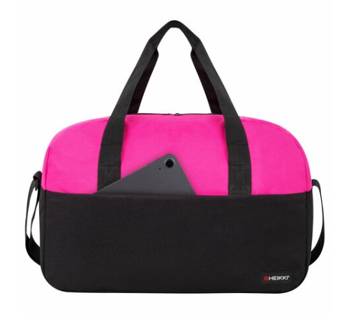 Сумка спортивная HEIKKI BASE (ХЕЙКИ), карман на молнии, черная/фуксия, 30x44x17 см, 272621