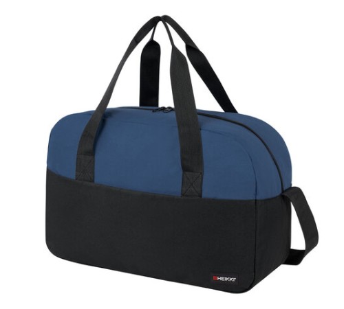 Сумка спортивная HEIKKI BASE (ХЕЙКИ), карман на молнии, черная/темно-синяя, 30x44x17 см, 272622