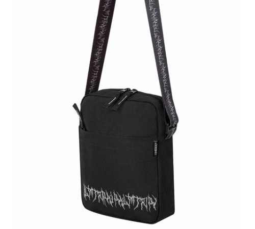 Сумка на плечо HEIKKI COMPACT (ХЕЙКИ) с карманом, черная с принтом, 23х17х5 см, 272629