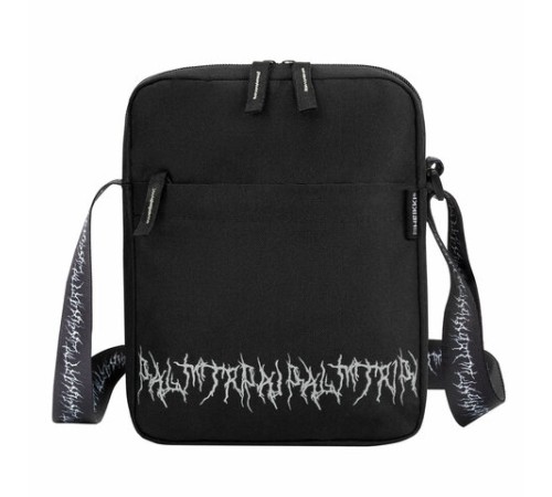 Сумка на плечо HEIKKI COMPACT (ХЕЙКИ) с карманом, черная с принтом, 23х17х5 см, 272629