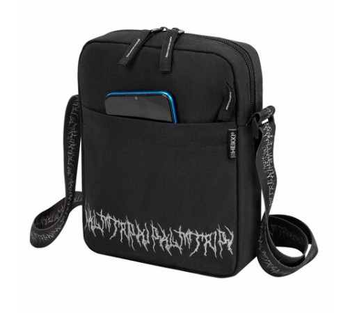 Сумка на плечо HEIKKI COMPACT (ХЕЙКИ) с карманом, черная с принтом, 23х17х5 см, 272629