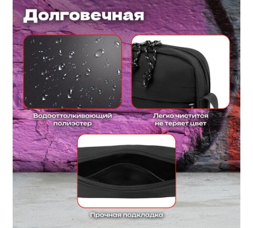 Сумка на плечо HEIKKI COMPACT (ХЕЙКИ), два кармана, черная, 19х14х5 см, 272631