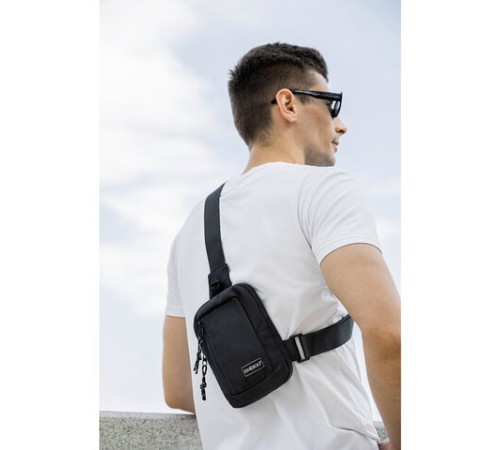 Сумка на плечо HEIKKI BLASTER (ХЕЙКИ) с карманом, черная, 20х14х5 см, 272634