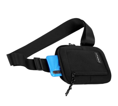 Сумка на плечо HEIKKI BLASTER (ХЕЙКИ) с карманом, черная, 20х14х5 см, 272634