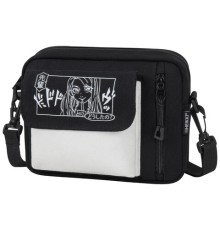 Сумка на плечо HEIKKI SELFIE (ХЕЙКИ) два кармана, черная/белая с принтом, 17х22х6 см, 272635