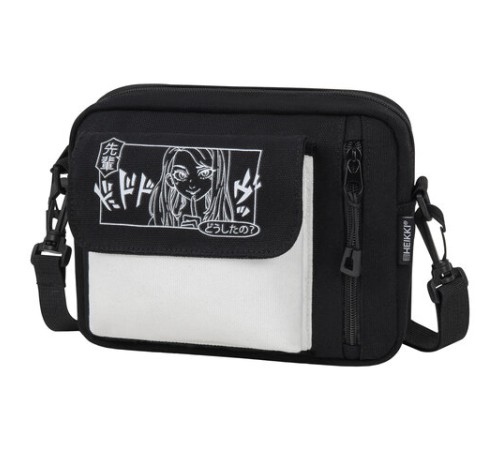 Сумка на плечо HEIKKI SELFIE (ХЕЙКИ) два кармана, черная/белая с принтом, 17х22х6 см, 272635