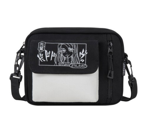 Сумка на плечо HEIKKI SELFIE (ХЕЙКИ) два кармана, черная/белая с принтом, 17х22х6 см, 272635