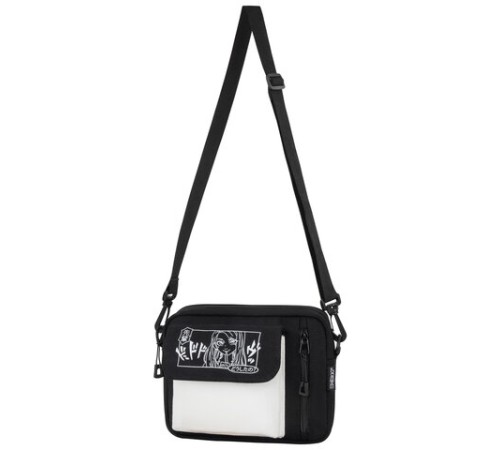 Сумка на плечо HEIKKI SELFIE (ХЕЙКИ) два кармана, черная/белая с принтом, 17х22х6 см, 272635