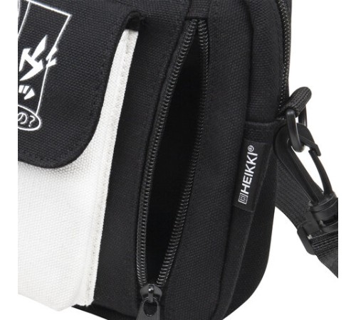 Сумка на плечо HEIKKI SELFIE (ХЕЙКИ) два кармана, черная/белая с принтом, 17х22х6 см, 272635