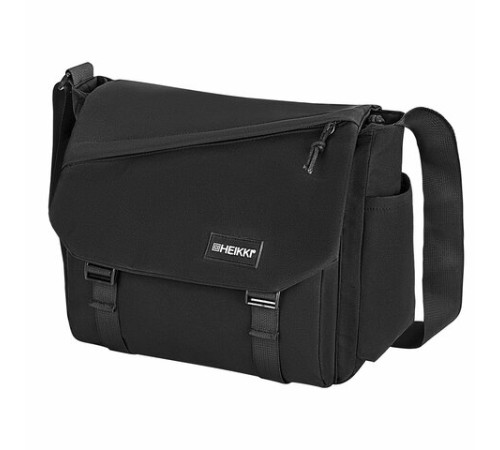 Сумка на плечо большая HEIKKI STREAM (ХЕЙКИ) два отделения, боковые карманы, А4, черная, 26х32х11 см, 272641