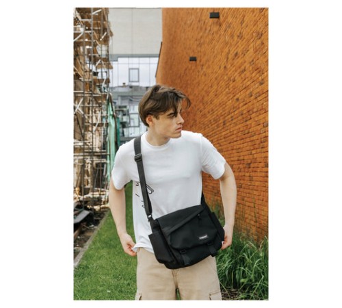 Сумка на плечо большая HEIKKI STREAM (ХЕЙКИ) два отделения, боковые карманы, А4, черная, 26х32х11 см, 272641