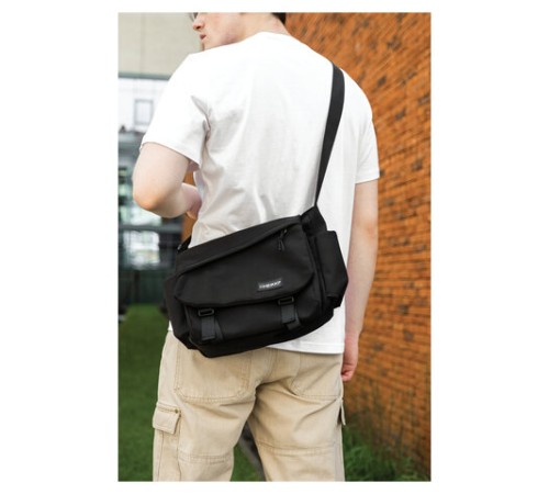 Сумка на плечо большая HEIKKI STREAM (ХЕЙКИ) два отделения, боковые карманы, А4, черная, 26х32х11 см, 272641