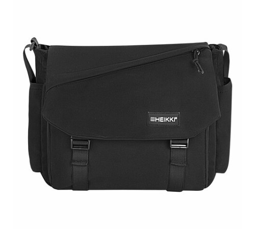 Сумка на плечо большая HEIKKI STREAM (ХЕЙКИ) два отделения, боковые карманы, А4, черная, 26х32х11 см, 272641