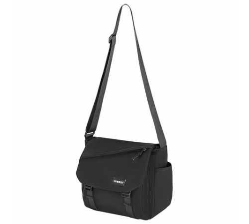 Сумка на плечо большая HEIKKI STREAM (ХЕЙКИ) два отделения, боковые карманы, А4, черная, 26х32х11 см, 272641