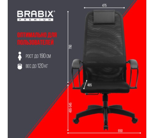 Кресло офисное BRABIX PREMIUM "Ultimate EX-800" пластик, плотная двойная сетка Х2, черное, 532914 Кресло офисное BRABIX PREMIUM "Ultimate EX-800" пластик, плотная двойная сетка Х2, черное, 532914