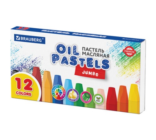 Пастель масляная восковые мелки утолщенные 12 цветов, BRAUBERG PREMIUM, 272711