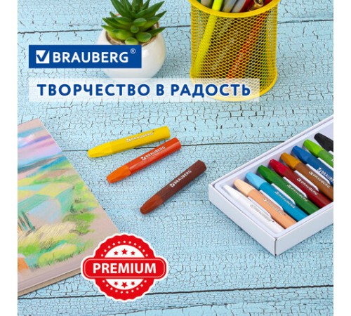 Пастель масляная восковые мелки утолщенные 12 цветов, BRAUBERG PREMIUM, 272711