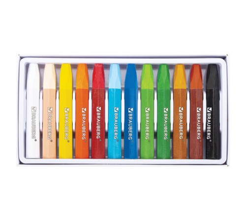 Пастель масляная восковые мелки утолщенные 12 цветов, BRAUBERG PREMIUM, 272711