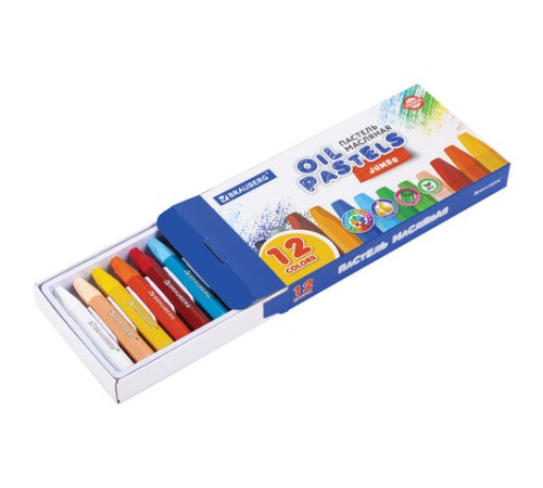 Пастель масляная восковые мелки утолщенные 12 цветов, BRAUBERG PREMIUM, 272711