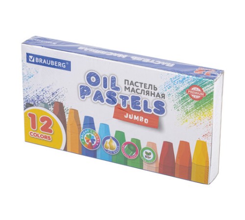 Пастель масляная восковые мелки утолщенные 12 цветов, BRAUBERG PREMIUM, 272711