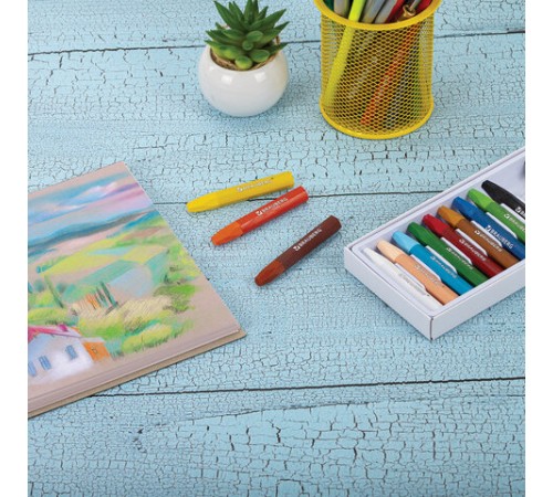 Пастель масляная восковые мелки утолщенные 12 цветов, BRAUBERG PREMIUM, 272711