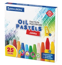 Пастель масляная восковые мелки утолщенные 25 цветов с точилкой и держателем, BRAUBERG PREMIUM, 272712