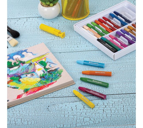 Пастель масляная восковые мелки утолщенные 25 цветов с точилкой и держателем, BRAUBERG PREMIUM, 272712