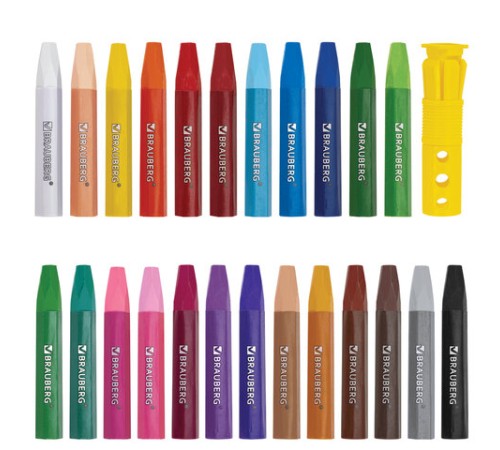 Пастель масляная восковые мелки утолщенные 25 цветов с точилкой и держателем, BRAUBERG PREMIUM, 272712