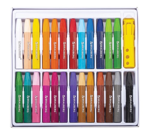 Пастель масляная восковые мелки утолщенные 25 цветов с точилкой и держателем, BRAUBERG PREMIUM, 272712