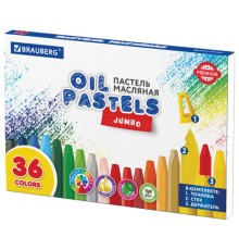 Пастель масляная восковые мелки утолщенные 36 цветов с точилкой, держателем и стеком, BRAUBERG PREMIUM, 272713