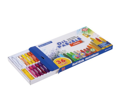 Пастель масляная восковые мелки утолщенные 36 цветов с точилкой, держателем и стеком, BRAUBERG PREMIUM, 272713