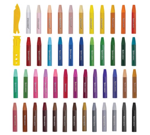 Пастель масляная восковые мелки утолщенные 48 цвета с точилкой, держателем и стеком, BRAUBERG PREMIUM, 272714