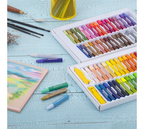 Пастель масляная восковые мелки утолщенные 72 цвета с точилкой, держателем и стеком, BRAUBERG PREMIUM, 272715