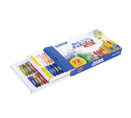 Пастель масляная восковые мелки утолщенные 72 цвета с точилкой, держателем и стеком, BRAUBERG PREMIUM, 272715