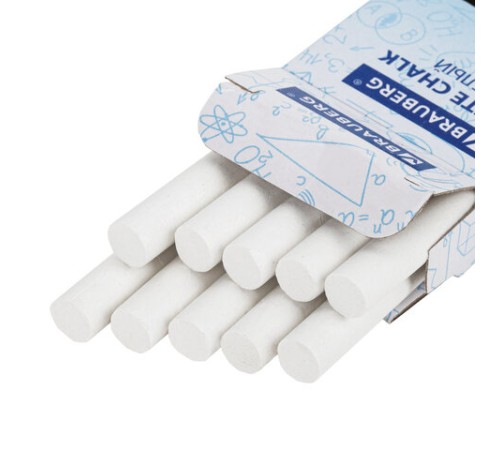 Мел белый круглый мягкий, 10 штук, BRAUBERG, картонная упаковка, европодвес, 272766