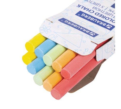 Мел цветной круглый мягкий 10 штук, 5 цветов, BRAUBERG, картонная упаковка, европодвес, 272767