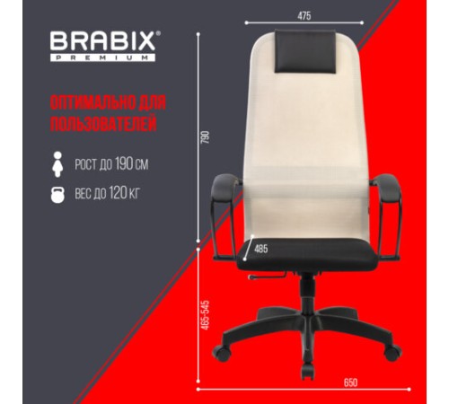 Кресло BRABIX PREMIUM "Ultimate EX-800" пластик, плотная двойная сетка Х2, черное/бежевое, 532916
