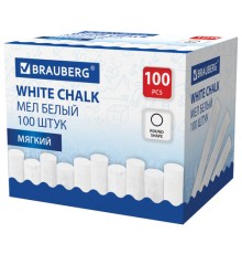 Мел белый круглый мягкий, 100 штук, BRAUBERG, картонная упаковка, 272768