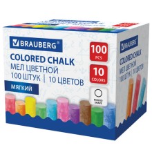 Мел цветной круглый мягкий 100 штук, 10 цветов, BRAUBERG, картонная упаковка, 272769