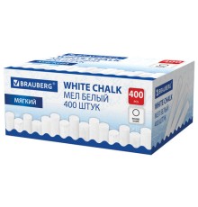 Мел белый круглый мягкий, 400 штук, BRAUBERG, картонная упаковка, 272770