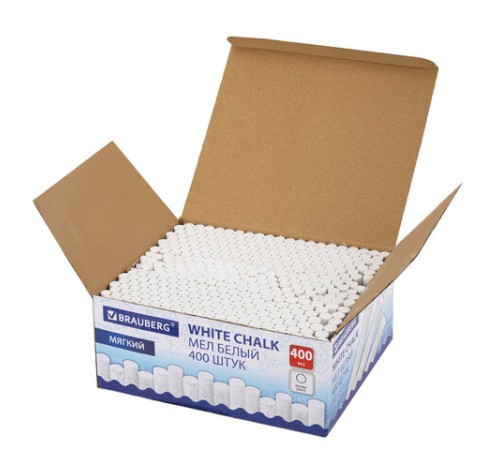 Мел белый круглый мягкий, 400 штук, BRAUBERG, картонная упаковка, 272770