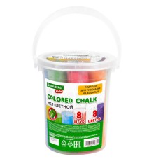 Мел в ведерке для рисования на асфальте 8 штук, цветной круглый, BRAUBERG KIDS, 272772