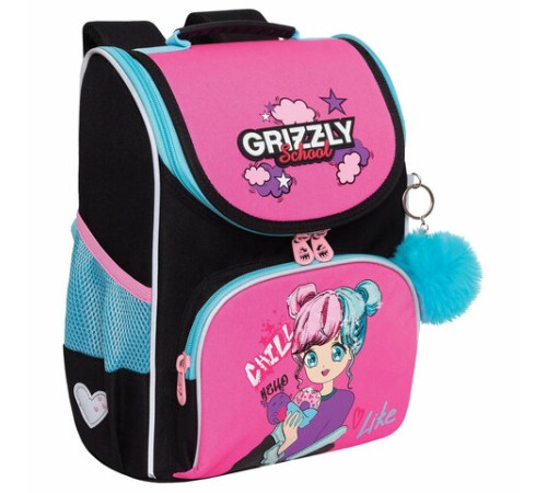 Ранец GRIZZLY анатомическая спинка, с мешком для обуви, для девочек, LIKE, 33х25х13 см, RAm-484-6/1