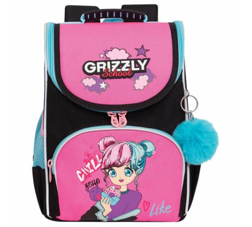 Ранец GRIZZLY анатомическая спинка, с мешком для обуви, для девочек, LIKE, 33х25х13 см, RAm-484-6/1