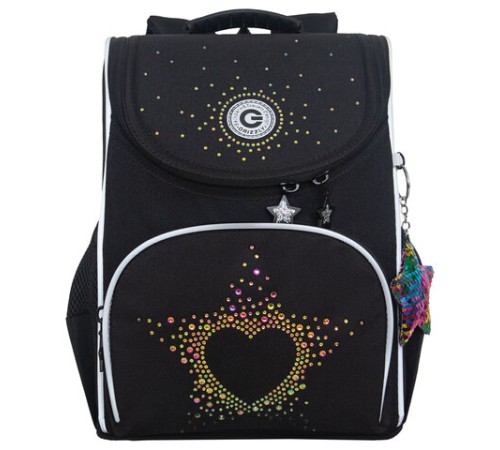 Ранец GRIZZLY анатомическая спинка, с мешком для обуви, для девочек, STARS, 33х25х13 см, RAm-484-7/1